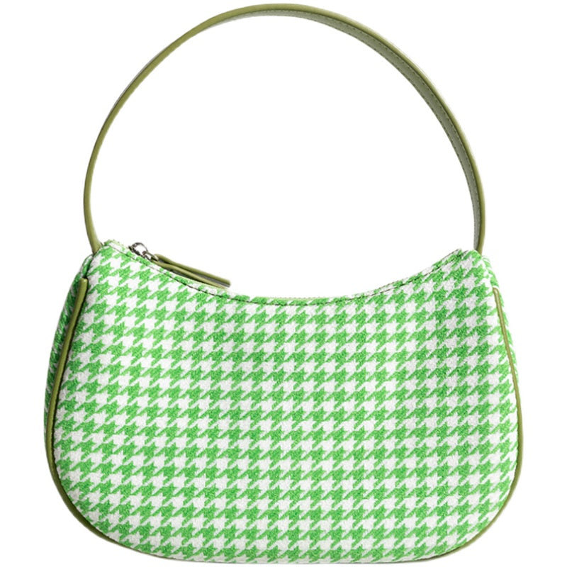 Atelier Sacrum Vegan Leather Crescent Stitch-Detail Shoulder Bag in Checkered Pattern