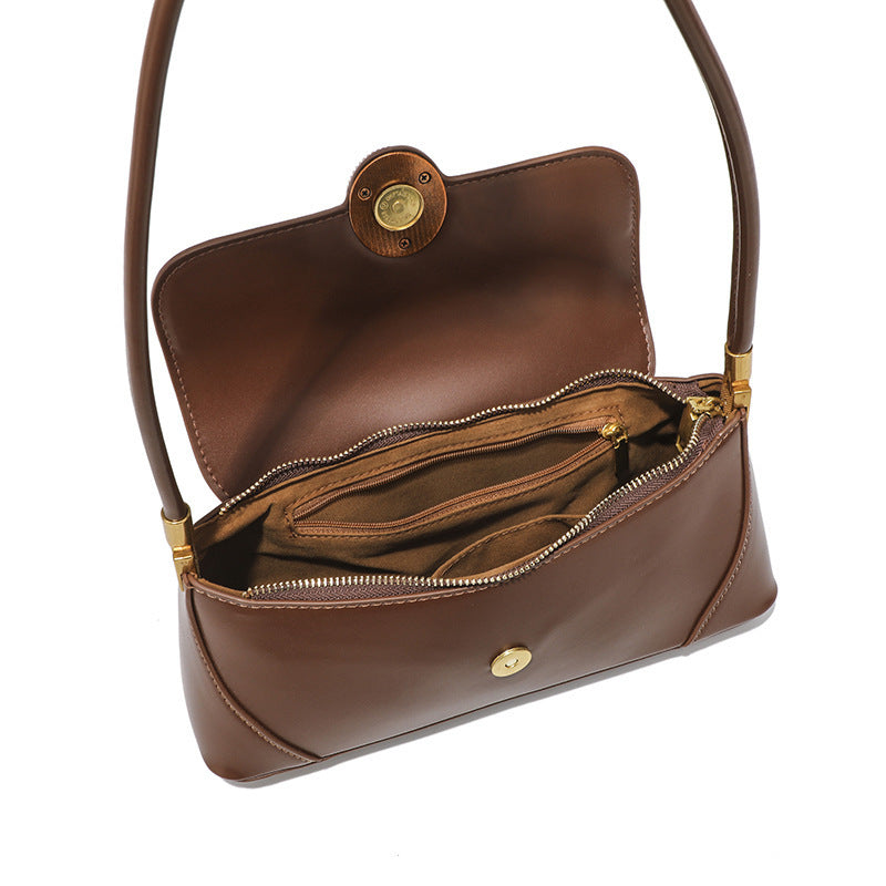 All-Match Retro Textured Shoulder Bag in Vegan Leather with Sandwich Pocket