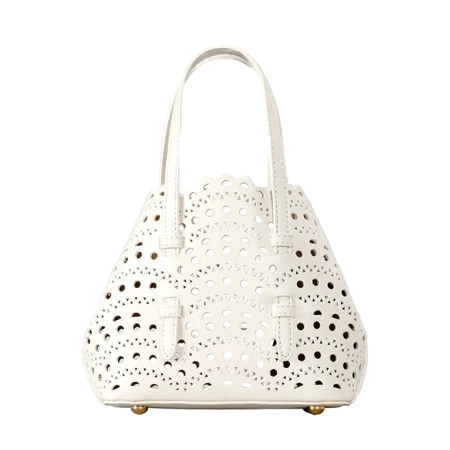 Atelier Sacrum Elegant Hollow Carved Vegan Leather Tote and Shoulder Messenger Bag