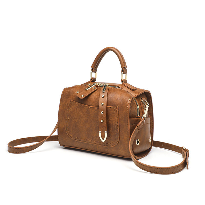 Small Vegan Leather Shoulder Bag – Retro Satchel Crossbody