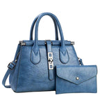 Large Vegan Leather Bucket Shoulder Bag – Lock Detail Handbag Set