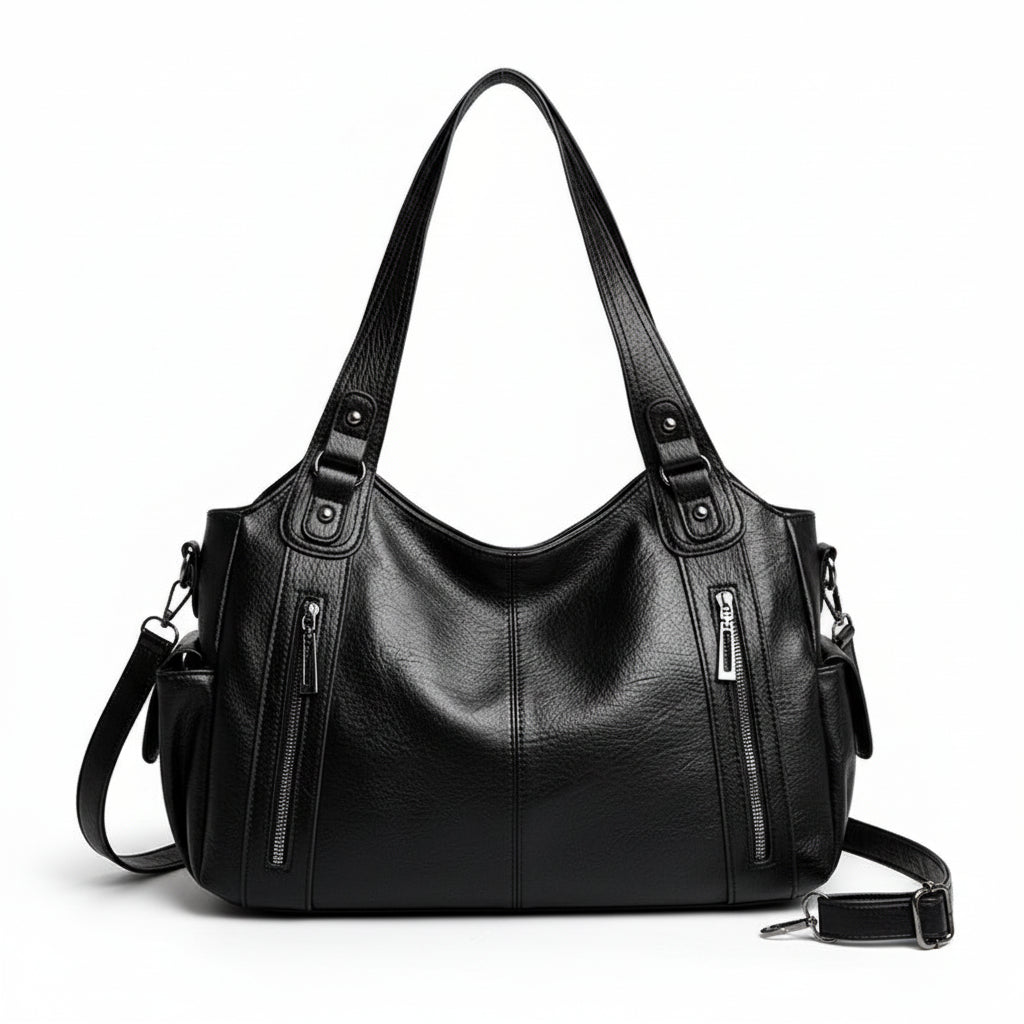 Large Vegan Leather Shoulder Bag – Textured Crossbody Handbag