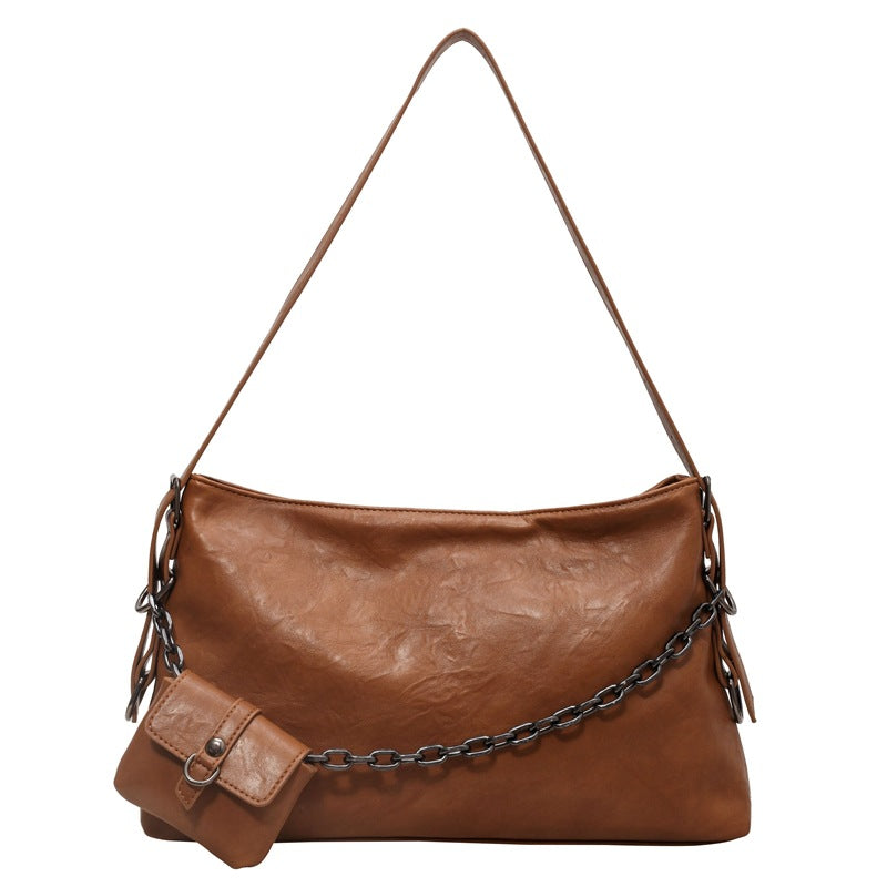 Retro Chain Shoulder Bag with Small Wallet in Premium Vegan Leather