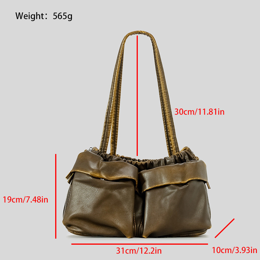 Atelier Sacrum Large Capacity Vegan Leather Shoulder Bag with Multi-Pockets for Women
