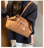 Retro Frosted Vegan Leather Tote Bag Large Capacity Shoulder Bag