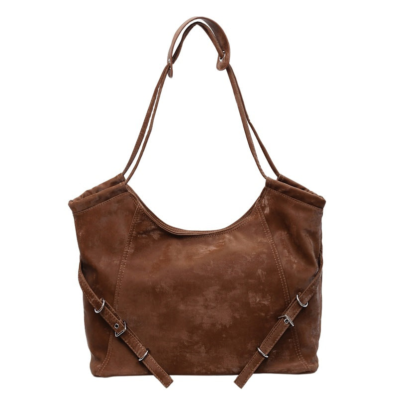 Retro-Inspired Large Capacity Casual Shoulder Bag in Soft Vegan Leather