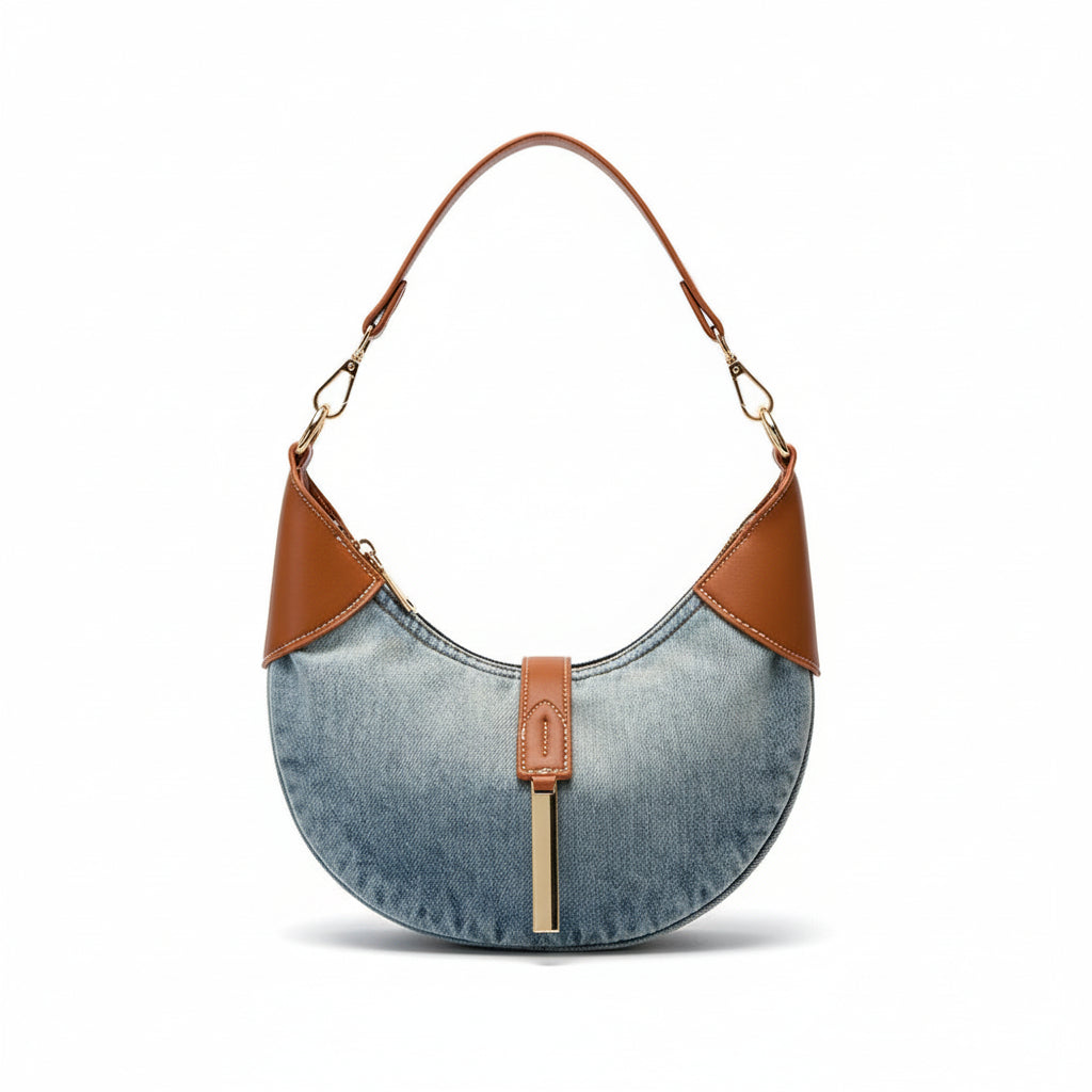 Elegant Denim and Vegan Leather Contrast Crossbody Bag for Women by Atelier Sacrum