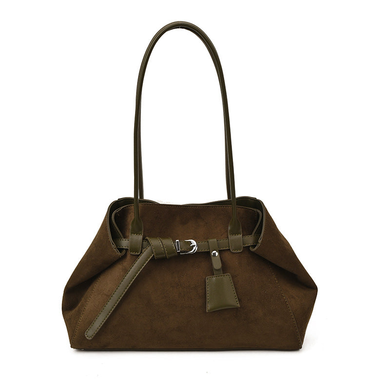 Retro Frosted Vegan Leather Tote Bag Large Capacity Shoulder Bag