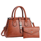 Large Vegan Leather Bucket Shoulder Bag – Lock Detail Handbag Set