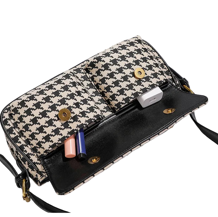 Houndstooth Canvas Shoulder Bag – Small Retro Baguette Bag
