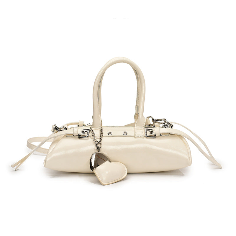Atelier Sacrum Pillow-Shape Vegan Leather Commuter Shoulder Bag in Beige, Silver, Black, and Pink