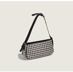 Houndstooth Canvas Shoulder Bag – Small Retro Baguette Bag