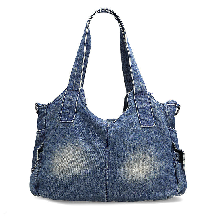 Atelier Sacrum Women's Medium Dumpling-Shaped Denim Shoulder Bag with Zipper Closure