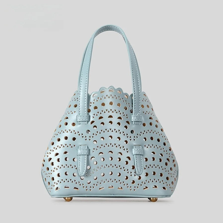 Atelier Sacrum Elegant Hollow Carved Vegan Leather Tote and Shoulder Messenger Bag