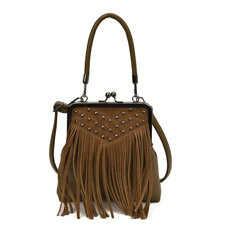 Retro Rivet Tassel Shoulder Messenger Bag in Vegan PU Leather