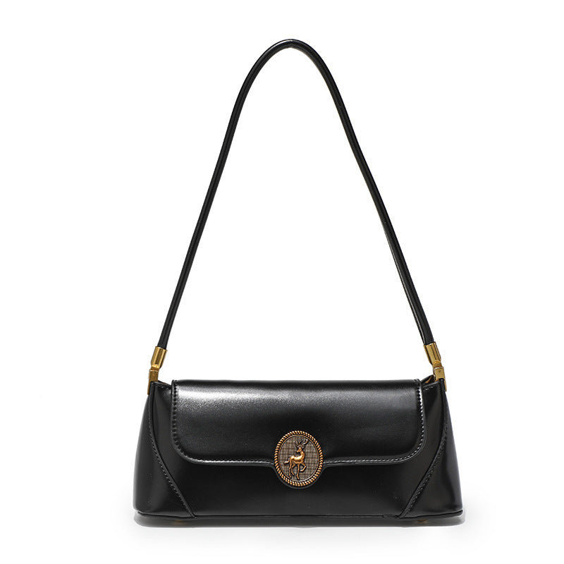 All-Match Retro Textured Shoulder Bag in Vegan Leather with Sandwich Pocket