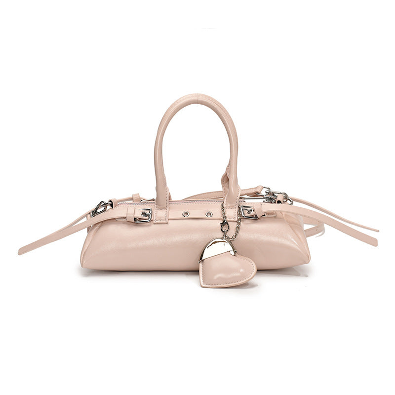 Atelier Sacrum Pillow-Shape Vegan Leather Commuter Shoulder Bag in Beige, Silver, Black, and Pink