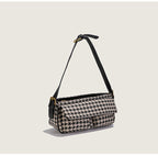 Houndstooth Canvas Shoulder Bag – Small Retro Baguette Bag