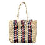 Atelier Sacrum Handwoven Large Capacity Beach Tote Bag in Straw with Vegan PU Leather Accents