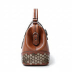 Atelier Sacrum Women's Small Vegan Leather Doctor Bag with Lock, Chain, Rivet Details – Adjustable Shoulder and Crossbody Strap, Vintage Dumpling Shape