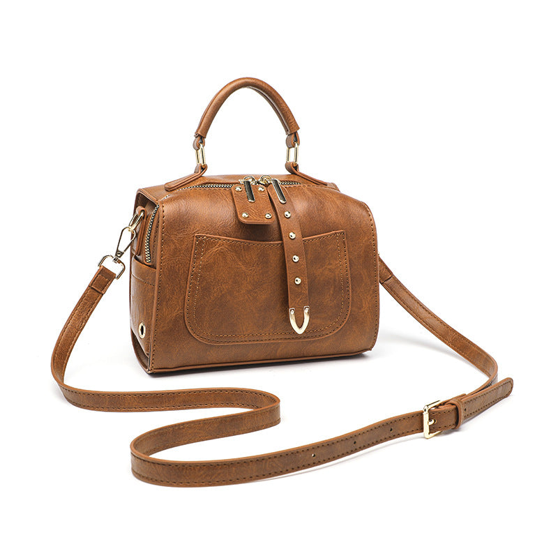 Small Vegan Leather Shoulder Bag – Retro Satchel Crossbody