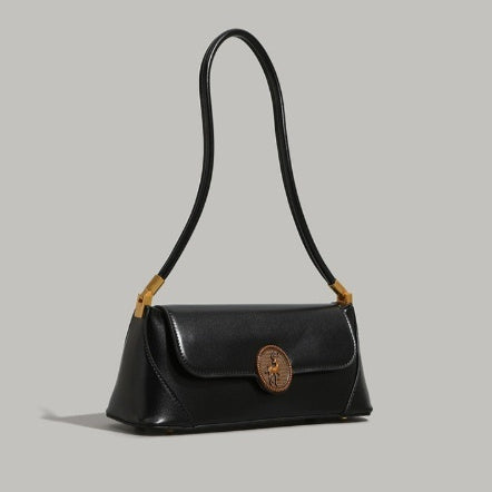 All-Match Retro Textured Shoulder Bag in Vegan Leather with Sandwich Pocket