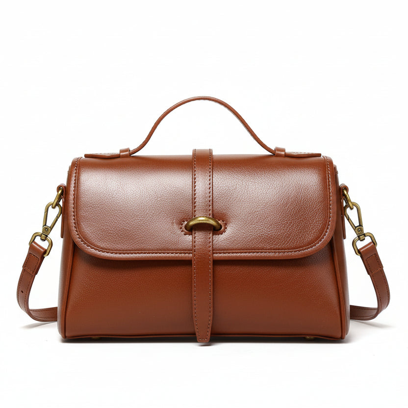 Cowhide Retro One Shoulder Bag - Elegant Leather for Women
