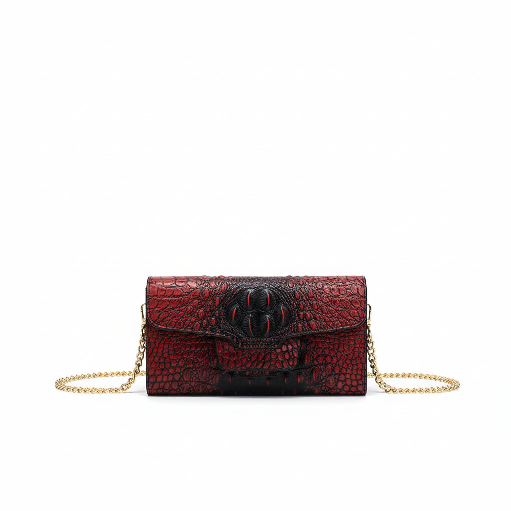 Croc-Embossed Vegan Leather Crossbody Clutch – Small Shoulder Bag