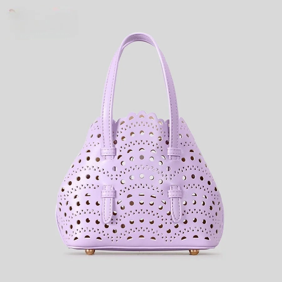 Atelier Sacrum Elegant Hollow Carved Vegan Leather Tote and Shoulder Messenger Bag