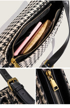 Houndstooth Canvas Shoulder Bag – Small Retro Baguette Bag