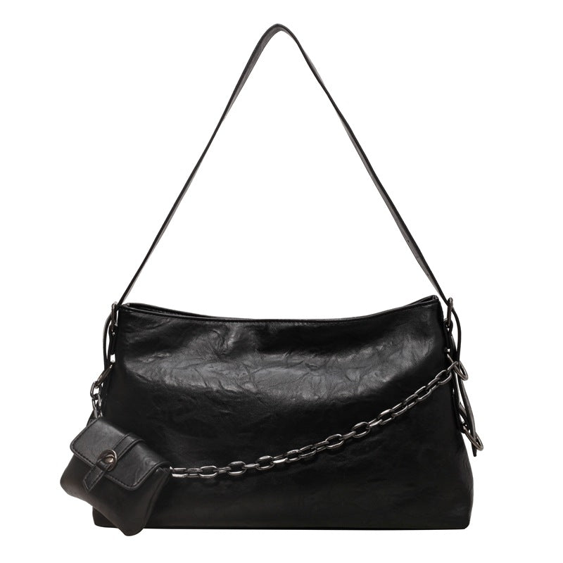 Retro Chain Shoulder Bag with Small Wallet in Premium Vegan Leather