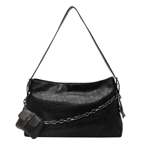 Retro Chain Shoulder Bag with Small Wallet in Premium Vegan Leather