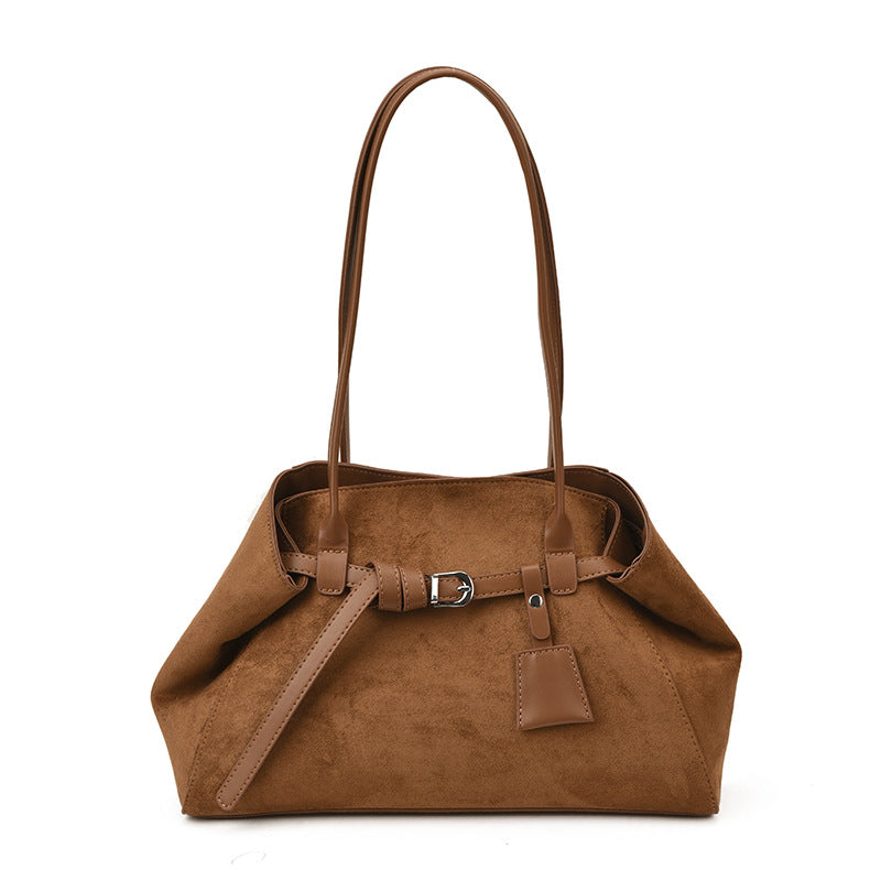 Retro Frosted Vegan Leather Tote Bag Large Capacity Shoulder Bag