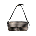 Houndstooth Canvas Shoulder Bag – Small Retro Baguette Bag