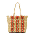 Atelier Sacrum Handwoven Large Capacity Beach Tote Bag in Straw with Vegan PU Leather Accents
