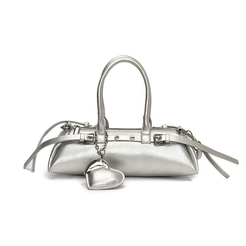 Atelier Sacrum Pillow-Shape Vegan Leather Commuter Shoulder Bag in Beige, Silver, Black, and Pink