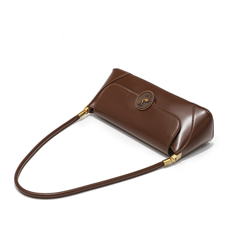 All-Match Retro Textured Shoulder Bag in Vegan Leather with Sandwich Pocket