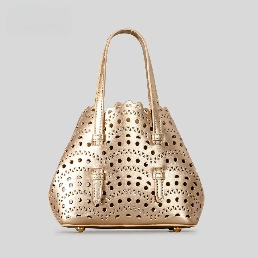 Atelier Sacrum Elegant Hollow Carved Vegan Leather Tote and Shoulder Messenger Bag