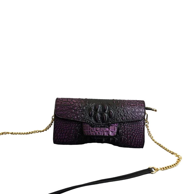 Croc-Embossed Vegan Leather Crossbody Clutch – Small Shoulder Bag