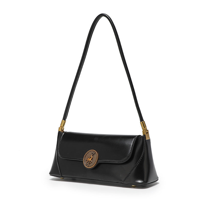 All-Match Retro Textured Shoulder Bag in Vegan Leather with Sandwich Pocket
