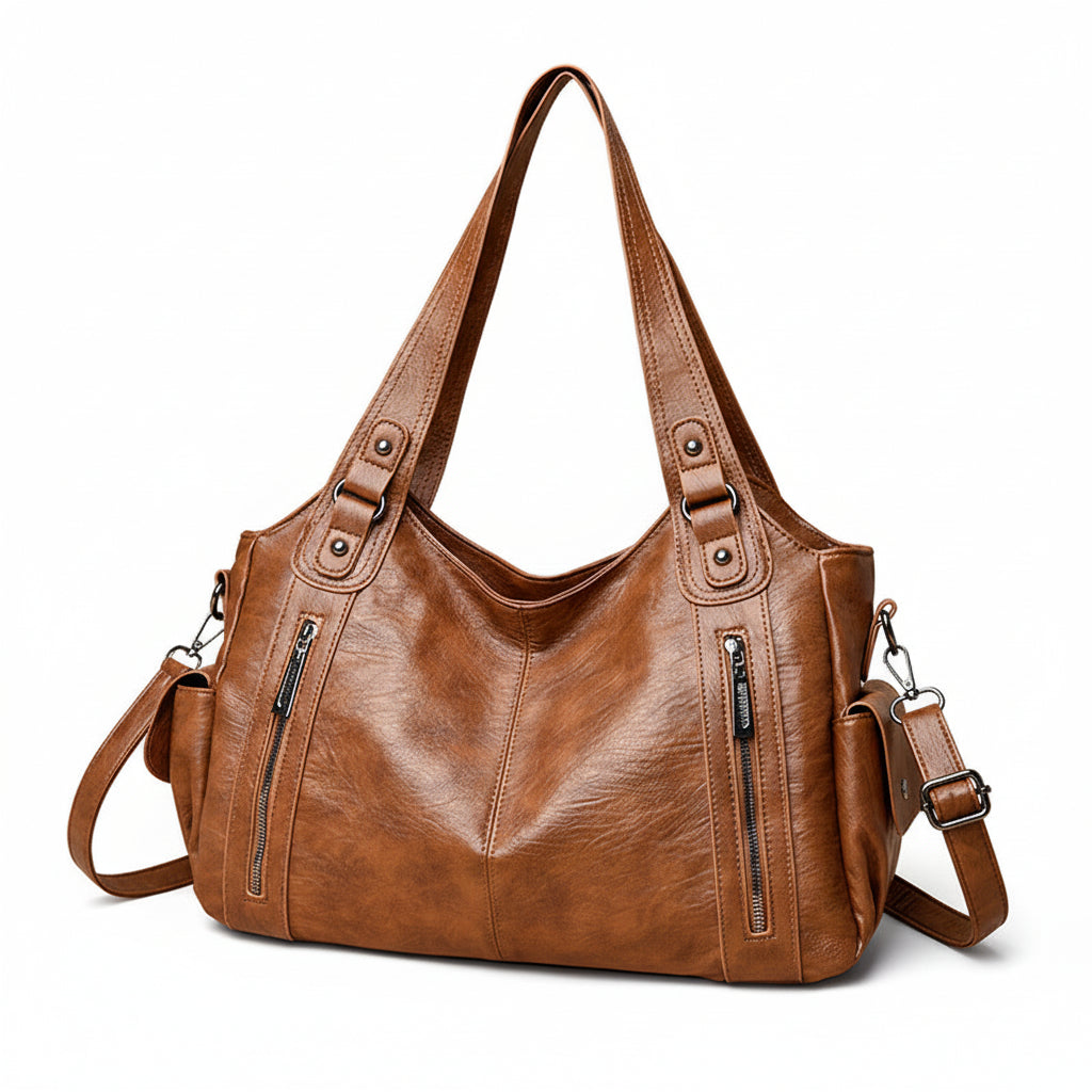Large Vegan Leather Shoulder Bag – Textured Crossbody Handbag