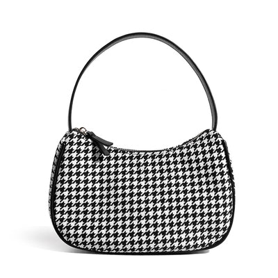 Atelier Sacrum Vegan Leather Crescent Stitch-Detail Shoulder Bag in Checkered Pattern