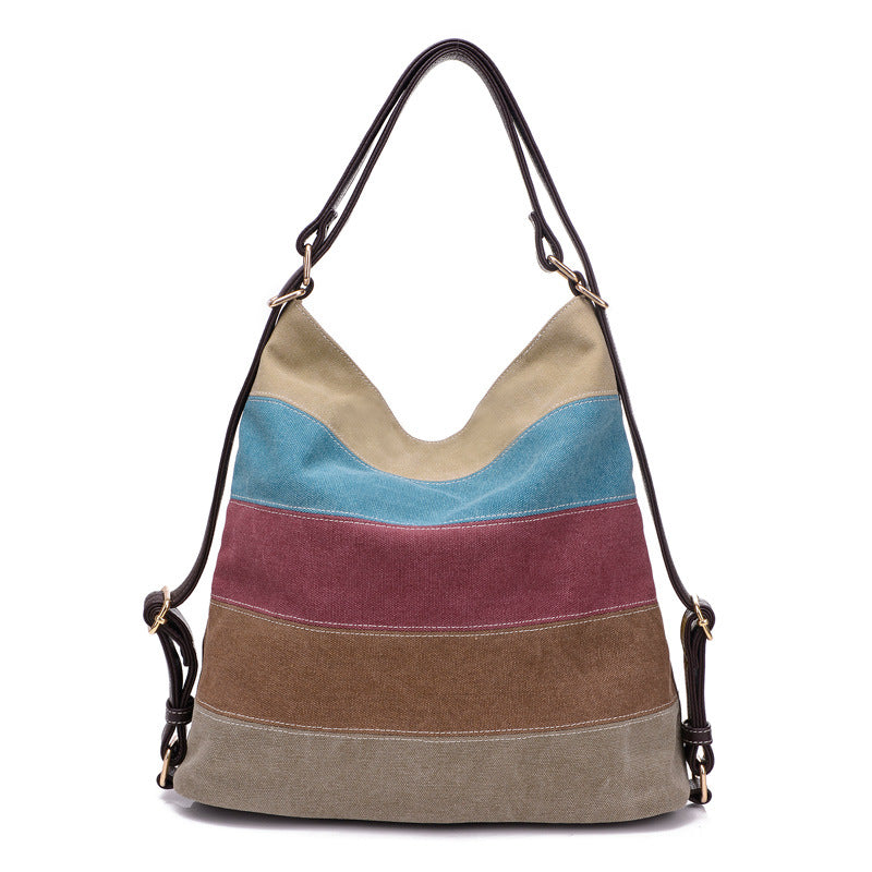 Atelier Sacrum Canvas Messenger Bag in Khaki and Blue Contrast Stitching