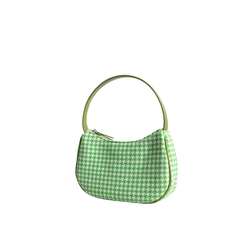 Atelier Sacrum Vegan Leather Crescent Stitch-Detail Shoulder Bag in Checkered Pattern