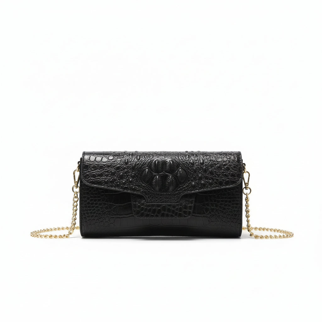 Croc-Embossed Vegan Leather Crossbody Clutch – Small Shoulder Bag