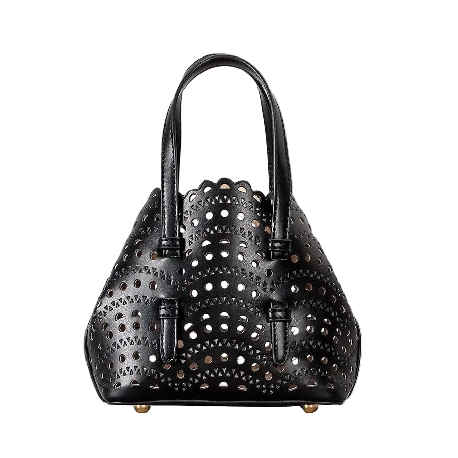 Atelier Sacrum Elegant Hollow Carved Vegan Leather Tote and Shoulder Messenger Bag