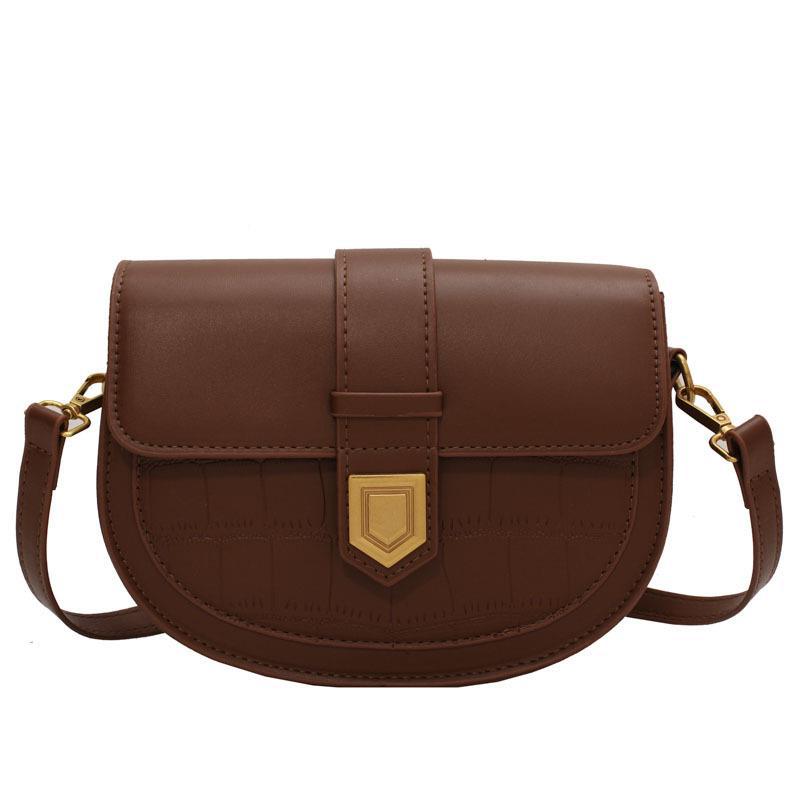 French One-Shoulder Saddle Bag in Vegan Leather with Stone-Pattern Lock – Urban Minimalist Messenger Bag