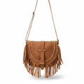 Suede Tassel Shoulder Bag in Dark Brown Velvet with Adjustable Strap