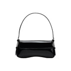 Black handbag on a light gray background