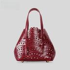 Atelier Sacrum Elegant Hollow Carved Vegan Leather Tote and Shoulder Messenger Bag